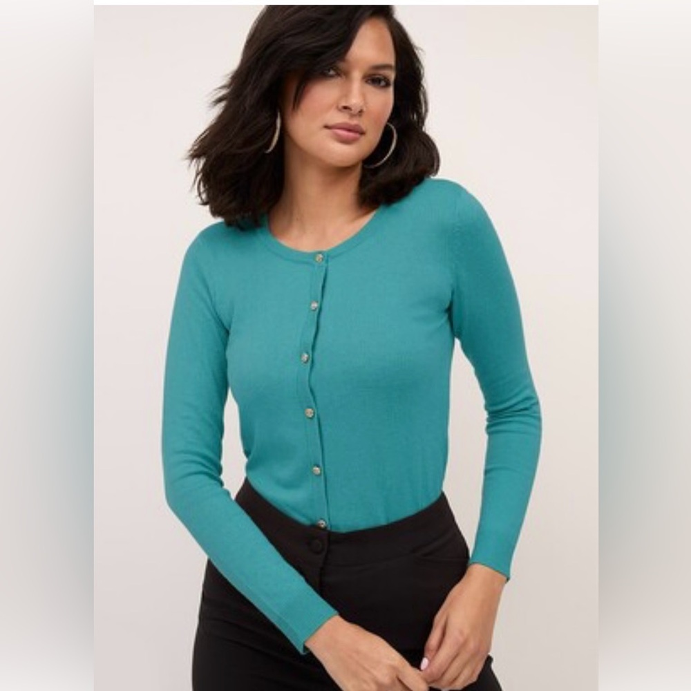 New York & Company Y2K Chelsea Cardigan Medium Teal EUC